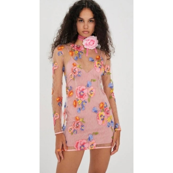 NWT For Love & Lemons Percy Mini Dress Multi Floral Embroidery XS - Picture 6 of 15